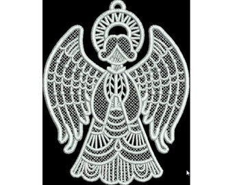 FSL Praying Angel - Machine Embroidery Design, Freestanding Lace Angel Embroidery Pattern, FSL Christmas Angel Ornament Embroidery Design