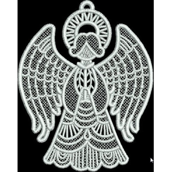 FSL Praying Angel - Machine Embroidery Design, Freestanding Lace Angel Embroidery Pattern, FSL Christmas Angel Ornament Embroidery Design