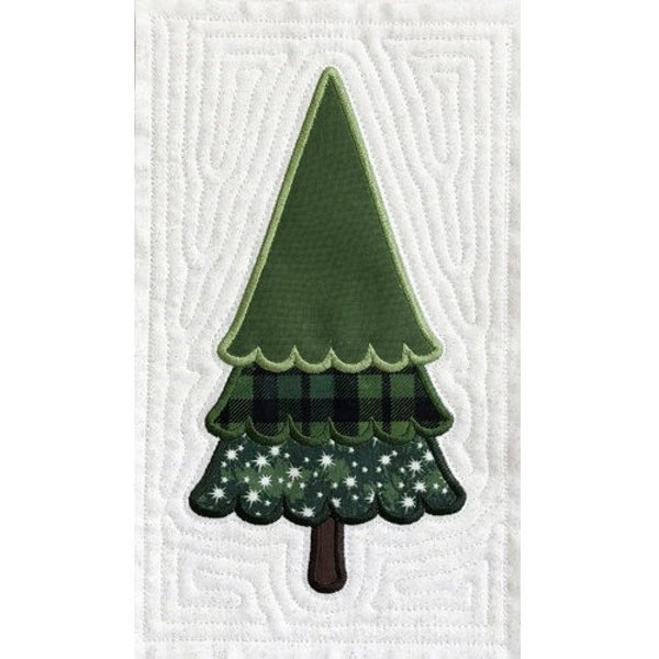 ITH Christmas Tree Applique Table Runner Quilt Block, Machine Embroidery Project Design, In The Hoop Xmas Tree Design, Includes Instructions