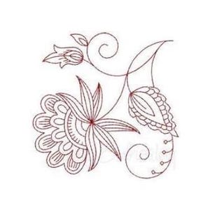 Jacobean Redwork Flower - Machine Embroidery Design, Floral Redwork Embroidery Pattern, Jacobean Flowers Decoration Embroidery Design