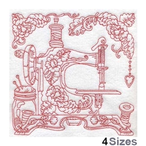 Vintage Nähmaschine (15,8 Zoll) - Maschinenstickerei, 4 Größen, Redwork Treadle Nähmaschine, Old School Nähmaschine Stickmuster