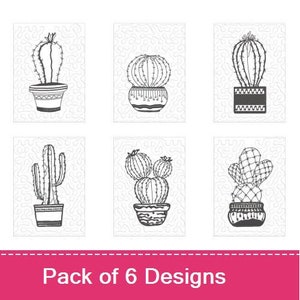 6 ITH Cactus To Color Quilt Blocks - Machine Embroidery Designs PACK, In The Hoop Cacti to Color Table Runner Pattern, Includes Instructions
