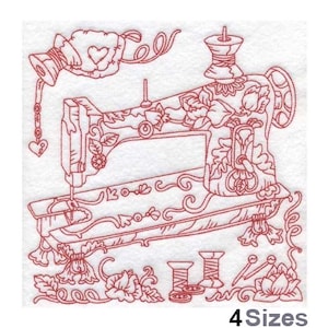 Vintage Nähmaschine (15,8 Zoll) - Maschinenstickerei, 4 Größen, Redwork Treadle Nähmaschine, Old School Nähmaschine Stickmuster