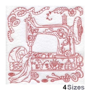 Vintage Nähmaschine (15,8 Zoll) - Maschinenstickerei, 4 Größen, Redwork Treadle Nähmaschine, Old School Nähmaschine Stickmuster