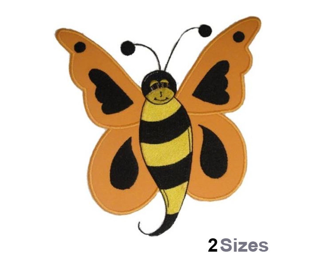 Orange Bumble Bee Machine Embroidery Design 2 Sizes, Flying Butter Bee Embroidery Pattern, Bee
