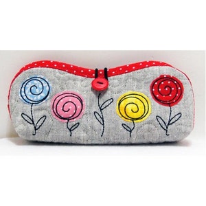 Estuche para anteojos plegable y flores de ITH: diseño de proyecto de bordado a máquina, patrón de bordado para estuche para anteojos en el bastidor: incluye instrucciones