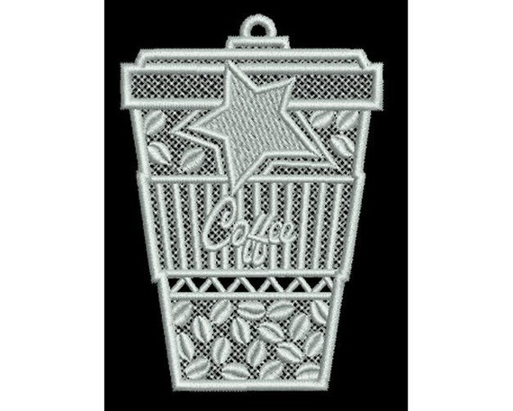 FSL Coffee Container - Machine Embroidery Design, Freestanding Lace Christmas Coffee Mug, Paper Coffee Cup FSL Ornament Embroidery Pattern