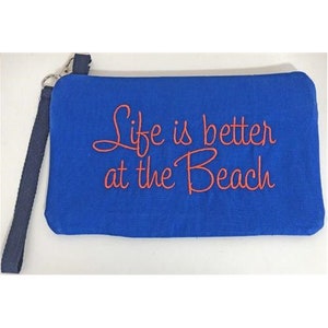 ITH At The Beach Pouch - Machine Embroidery Design, Fun In The Sun Zippered Pouches With Water Resistant Lining, Includes Instructions