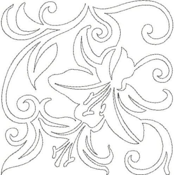 Lily Quilting Outline - Machine Embroidery Design, Lily Quilt Block Embroidery Pattern, Floral Quilt Embroidery, Flower Quilt Square Outline