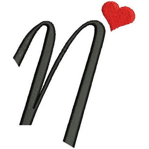 Sweetheart N - Maschinenstickerei, Valentinstag Alphabet Stickmuster, Herz Brief Stickdatei, Liebe Schrift Stickerei