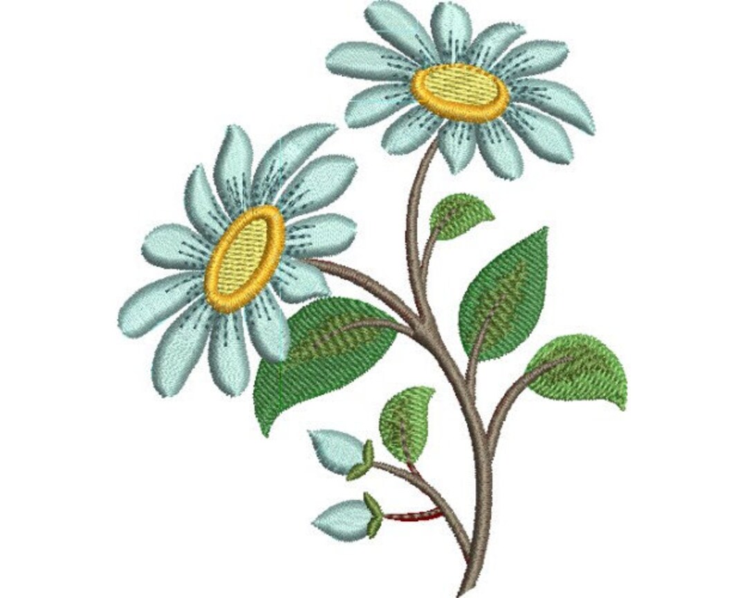 Blue Daisy Machine Embroidery Design, Spring Daisies Embroidery Pattern