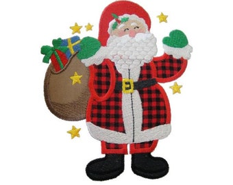 Santa Claus Delivering Presents Applique - Machine Embroidery Design, Christmas Santa Gifts Bag Embroidery Pattern, Christmas Presents
