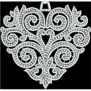 FSL Heart Ornament - Machine Embroidery Design, Freestanding Lace Angel Embroidery Pattern, FSL Valentines Heart Ornament Embroidery Design