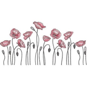 Poppy Field - Machine Embroidery Design, Poppy Flowers Embroidery Pattern, Colorful Poppies Design, Floral Poppy Field Embroidery Design