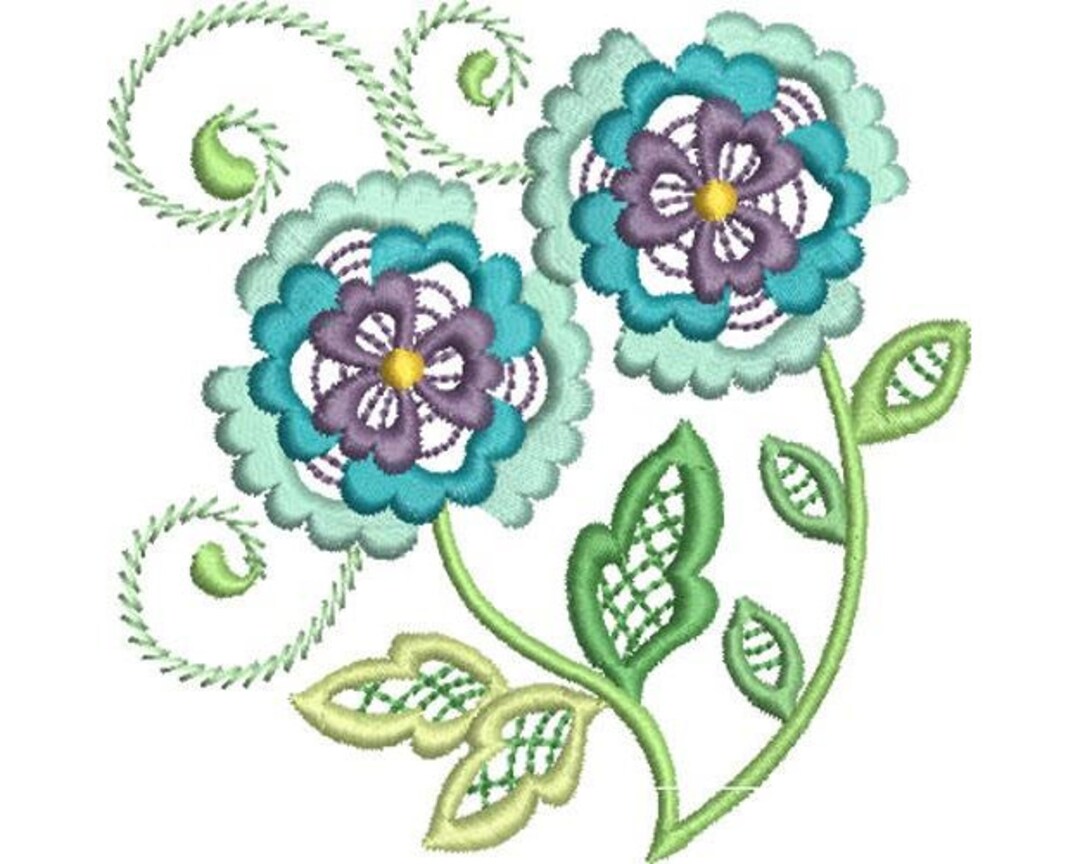 Jacobean Style Floral Machine Embroidery Design, Jacobean Flowers