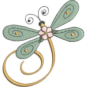 Libélula Floral - Diseño de Bordado a Máquina, Patrón de Bordado de Libélula de Primavera, Diseño de Bordado de Flor Rosa