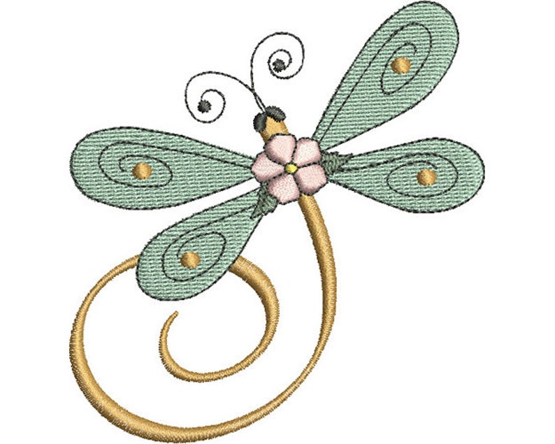 Floral Dragonfly Machine Embroidery Design Spring Dragonfly Etsy
