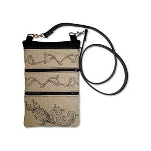 Elegant Swirl Pattern Machine Embroidery Design, ITH Crossbody Pouch Embroidery Pattern, In The Hoop ZIP Bag Embroidery Design