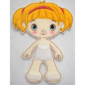 ITH Felt Paper Doll - Machine Embroidery Project Design, In The Hoop Little Girl Paperdoll Embroidery Pattern - Includes Instructions