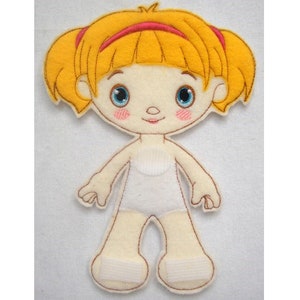 ITH Felt Paper Doll - Machine Embroidery Project Design, In The Hoop Little Girl Paperdoll Embroidery Pattern - Includes Instructions