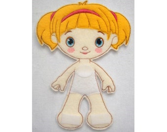 ITH Felt Paper Doll - Machine Embroidery Project Design, In The Hoop Little Girl Paperdoll Embroidery Pattern - Includes Instructions