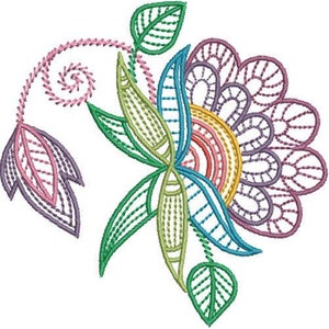 Jacobean Floral - Machine Embroidery Design, Jacobean Flower Embroidery Pattern, Floral Design, Colorful Spring Flower Embroidery Design