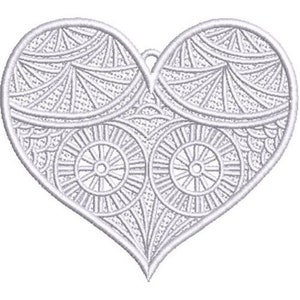 FSL Fancy Heart - Machine Embroidery Design, Freestanding Lace Heart Embroidery, Valentines Love Hearts Wall Hanger - Includes Instructions
