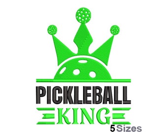 Pickleball King - Machine Embroidery Design - 5 Sizes, King's Crown Embroidery Pattern, Racket Sport Embroidery Design