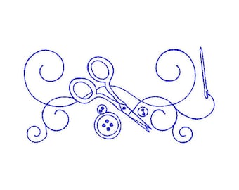 Sewing Scissors & Buttons - Machine Embroidery Design, Sewing Notions Embroidery Pattern, Sewing Needle Embroidery Design