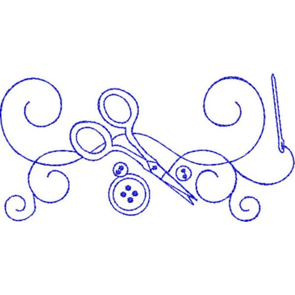 Sewing Scissors & Buttons - Machine Embroidery Design, Sewing Notions Embroidery Pattern, Sewing Needle Embroidery Design