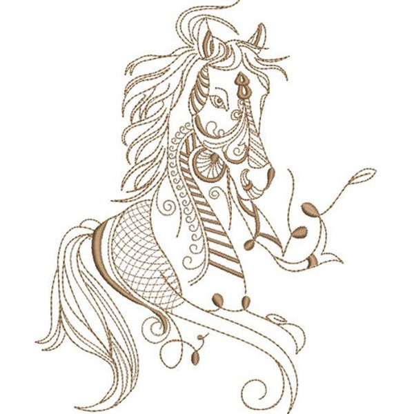 Fantasy Horse Portrait - Machine Embroidery Design, Arabian Horse Embroidery Pattern, Fantasy Horse Embroidery, Artistic Horse Design