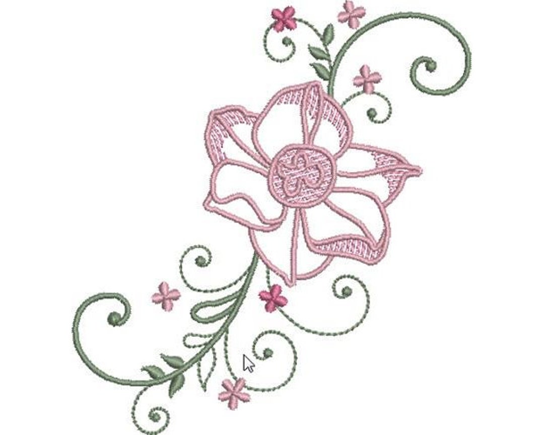 Airy Floral Machine Embroidery Design, Pink Flower Outline Embroidery Pattern, Small Flowers