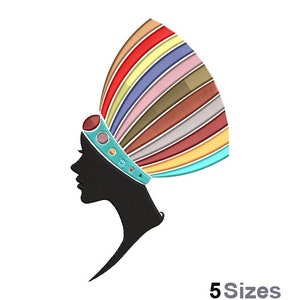 African Woman Head - Machine Embroidery Design - 5 Sizes, Black Woman Embroidery Pattern, Traditional Headwrap Embroidery Design