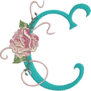 Rosa Harrington C - Diseño de bordado a máquina, bordado de letras del alfabeto de rosas decoradas, monograma floral, elegante diseño de fuente para bodas