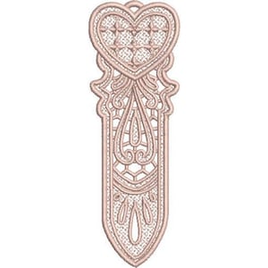 FSL Heart Bookmark - Machine Embroidery Design, Freestanding Lace Valentines Bookmark Embroidery Pattern, FSL Love Bookmark Embroidery