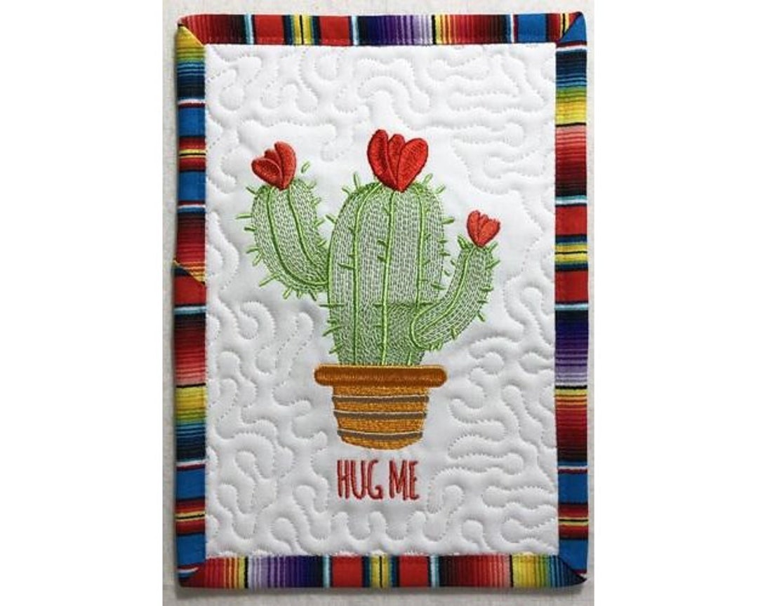ITH Cactus Pot Mug Rug - Machine Embroidery Design, in the Hoop Llama ...