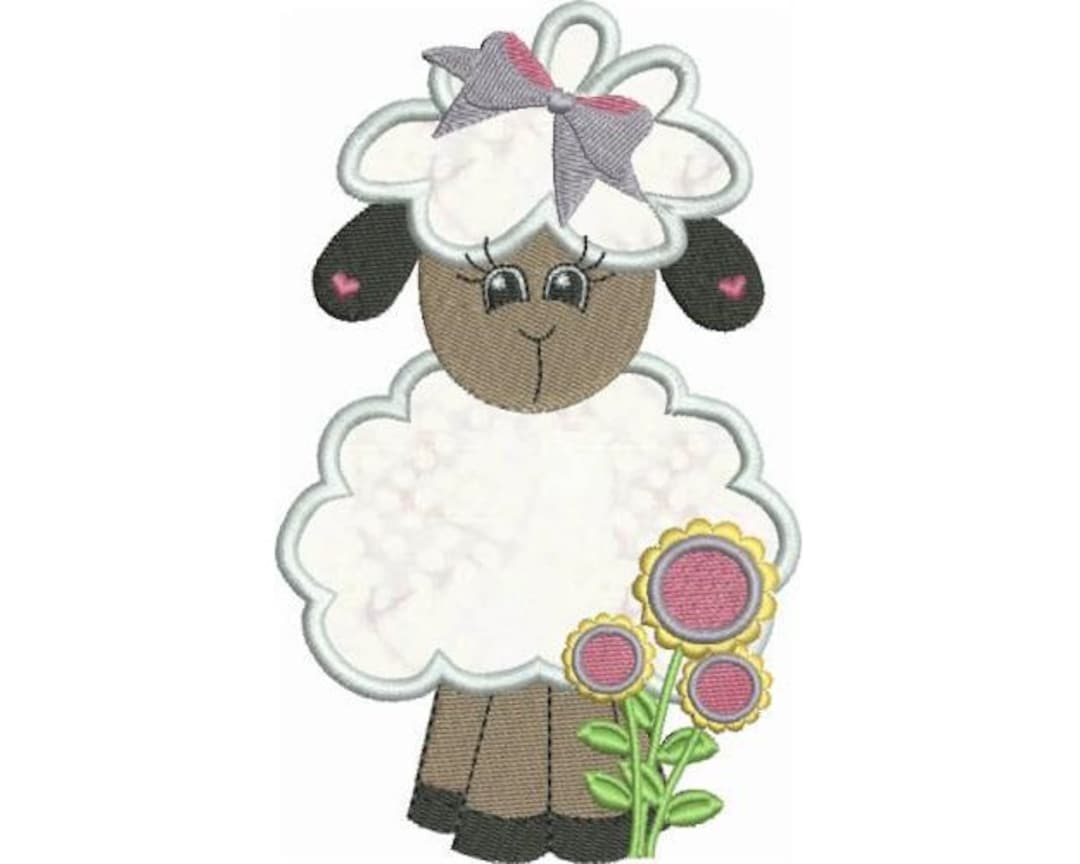 Standing Lamb Machine Embroidery Design, Baby Lamb Applique Embroidery