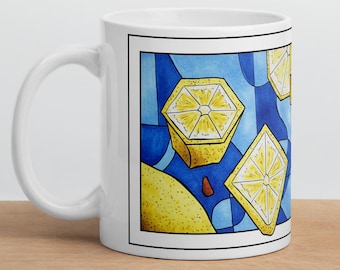 Cubist Lemon Mug – Geometric Fruit Coffee Cup, Modern Art Ceramic Mug