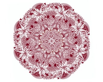 Red Lilies Mandala Colorful Print