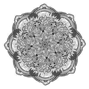 Flower Jungle Mandala Print Black & White Flora Energy