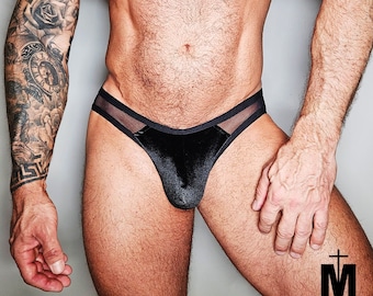Peep Brief |  Velvet Mesh Man Singlet Leotard Thong Gay Swimsuit Lingerie String Herren Slip Femboy Fishnet Stipper Gogo