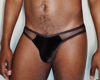 Priest Brief | Velvet Fishnet Mesh Man Singlet Leotard Thong Gay Swimsuit Lingerie String Herren Slip Femboy Stipper Gogo