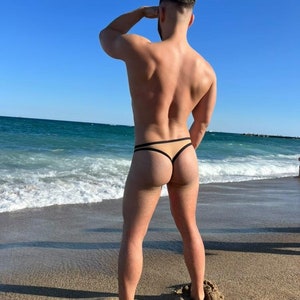 Peep Thong | Lycra Mesh Man Singlet Leotard Thong Gay Swimsuit Lingerie String Herren Slip Femboy Fishnet Stipper Gogo