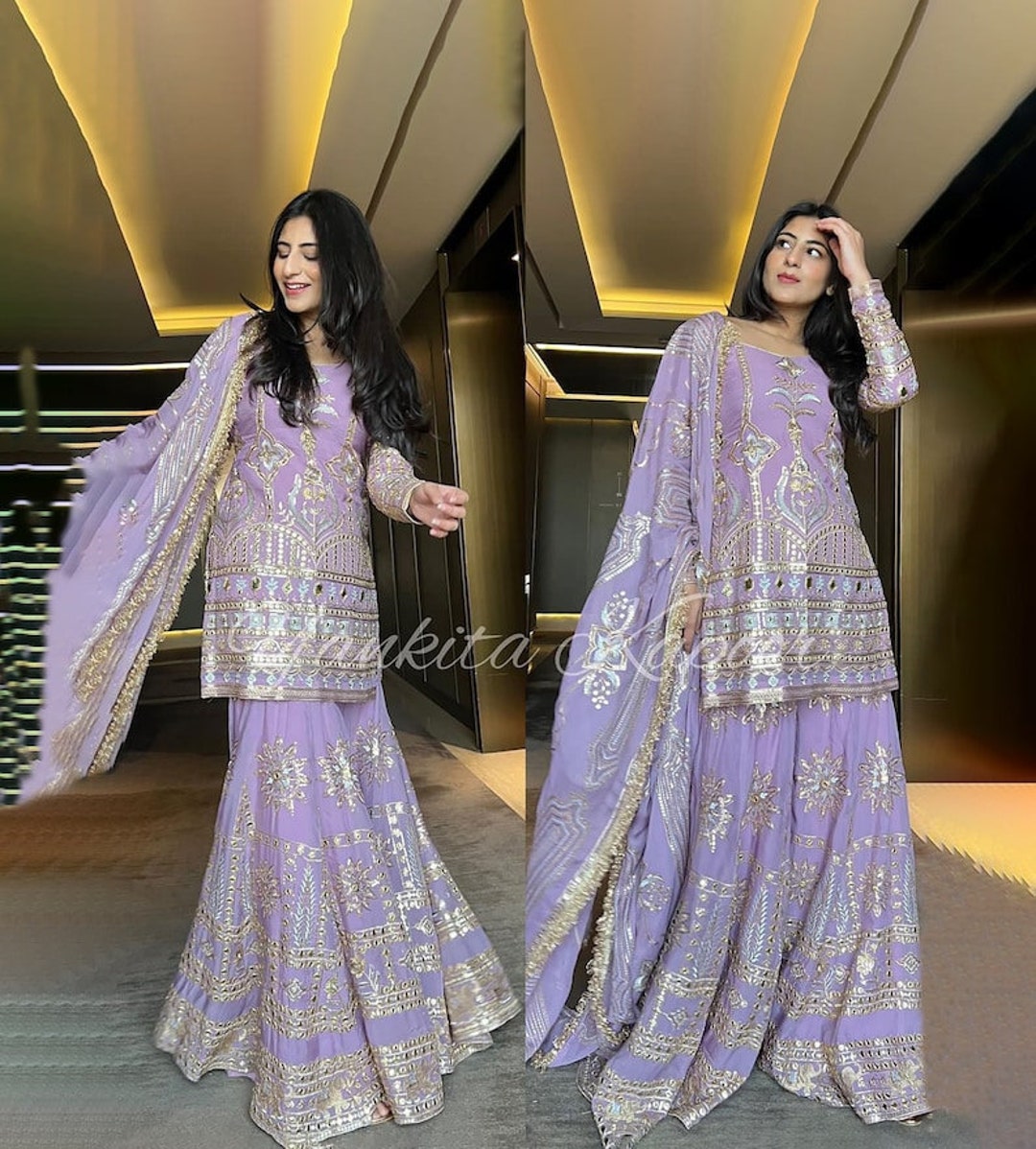 Designer Lavender Sharara Suit Set With Heavy Embroidery and Etsy