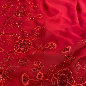 New Deisginer party'wear saree with Beautiful Sequence Embroidery work with Beautiful red colour Unstiched blouse customization available image 5