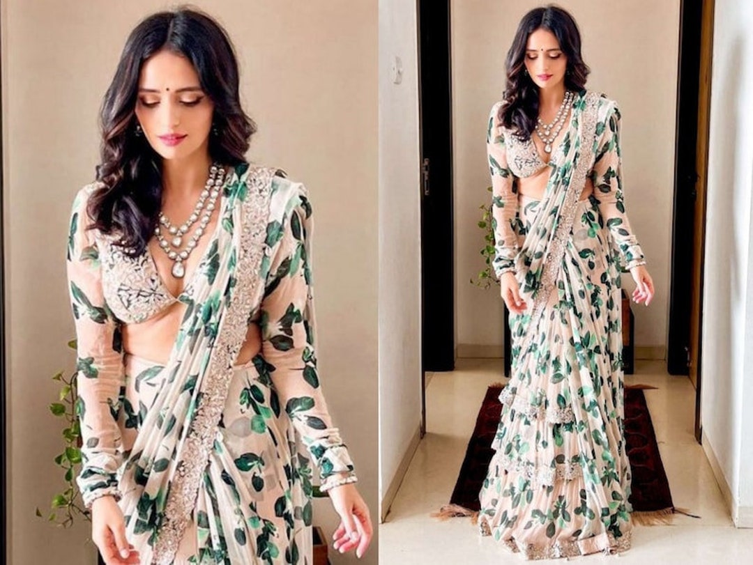 Celebrity Inspired Black Sequin Embroidered Saree Faux Georgette - Rent main image 1
