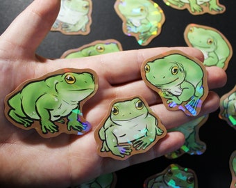 Holographic White's Dumpy Tree Frog Stickers (2 inches)