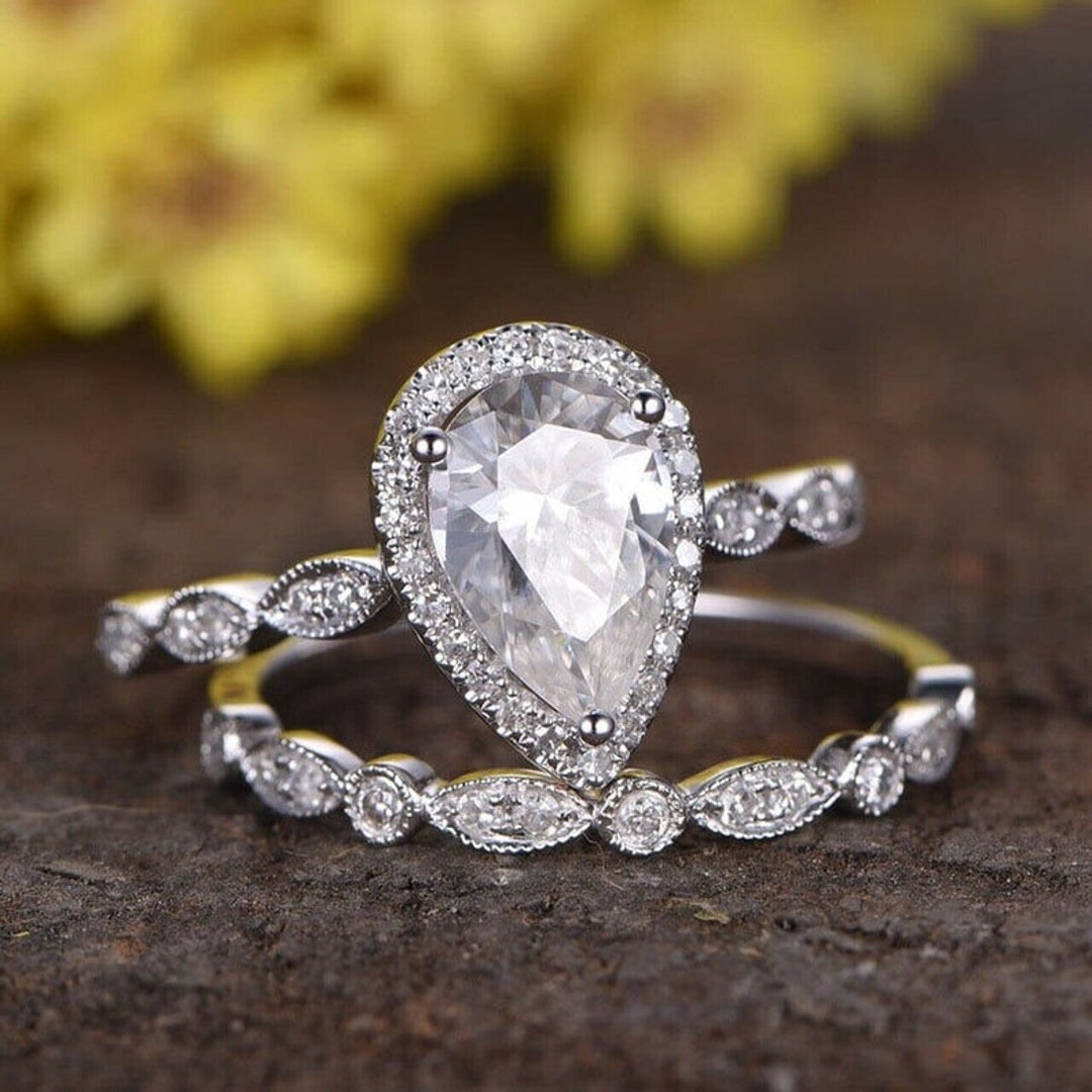 Art Deco Bridal Ring Set Wedding Ring Set Vintage Bridal - Etsy