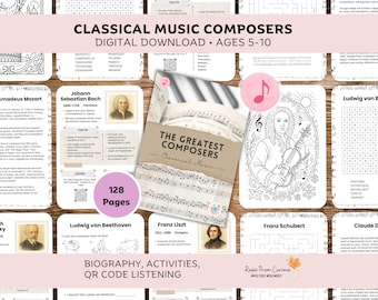 Music History for Kids: Classical Composers | 32 Composer Units with Bio, Activities, Coloring, Word Search & Assessment | Digital Download