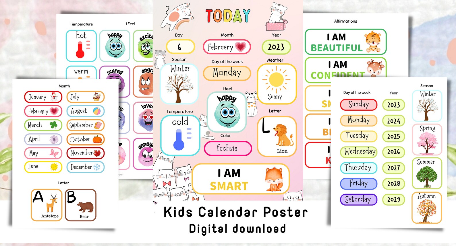Kids Wall Calendar Digital Download Printable Etsy
